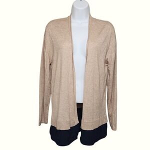 Sita Murt Layered Open Front Cardigan Tan Navy Wool Blend Size US 8 / SP 40